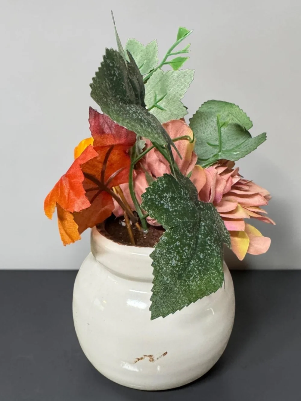 NWT Set of 2 Fall Floral Arrangements Pumpkin Ceramic Vases